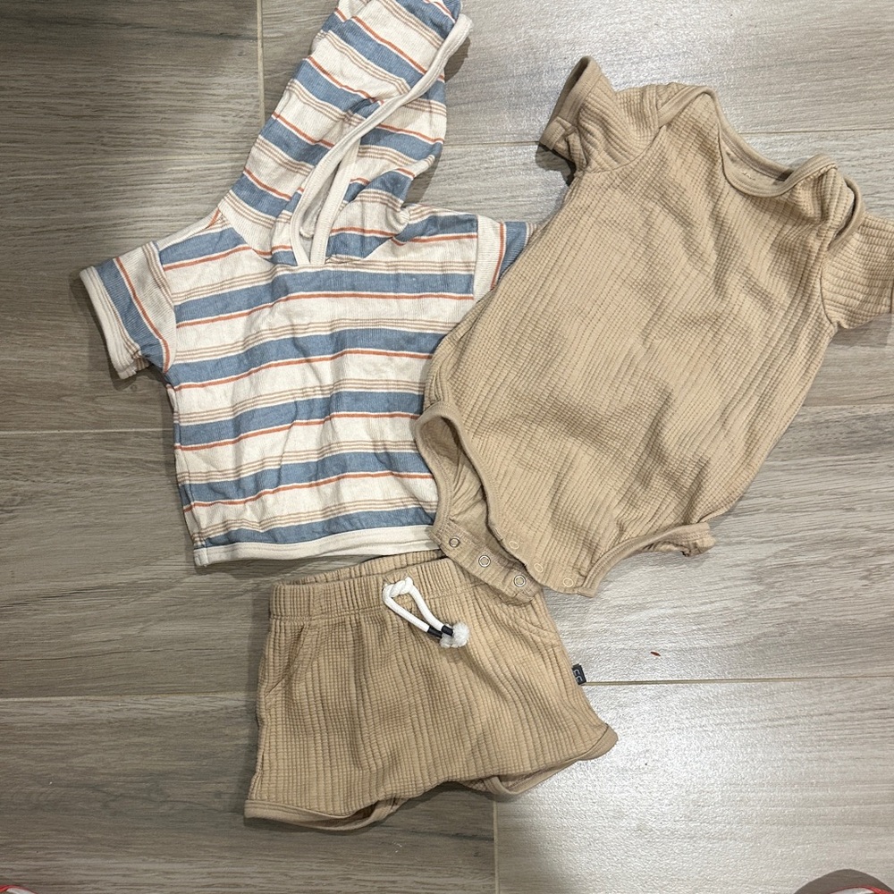 Modern Moments Bundle- Striped Hoodie and Tan Baby Outfit Set